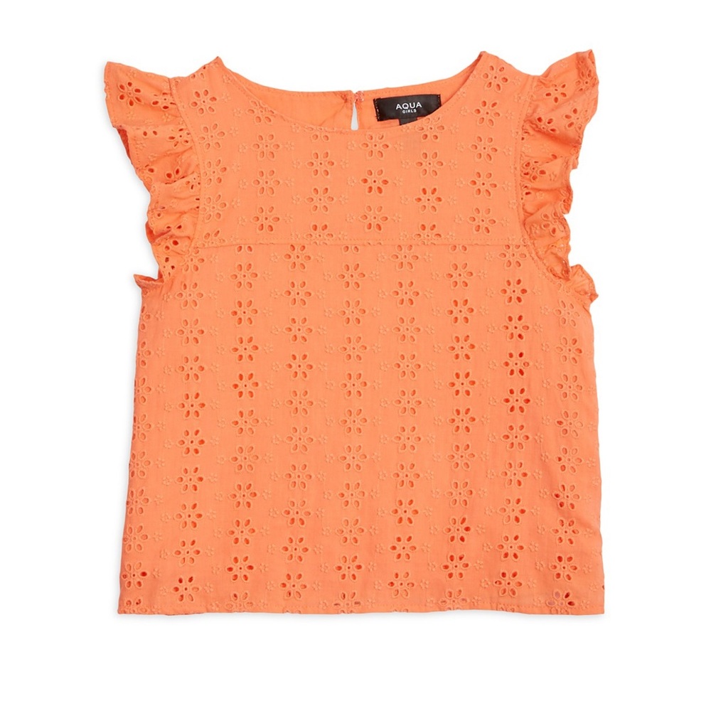 AQUA Girls Eyelet Flutter Top Size M Orange Color